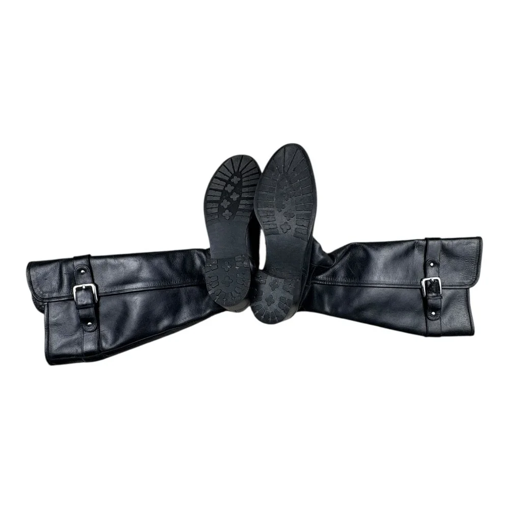 Black Leather Knee High Riding Boots Womens 8B Buckle Zip Made in‎ India